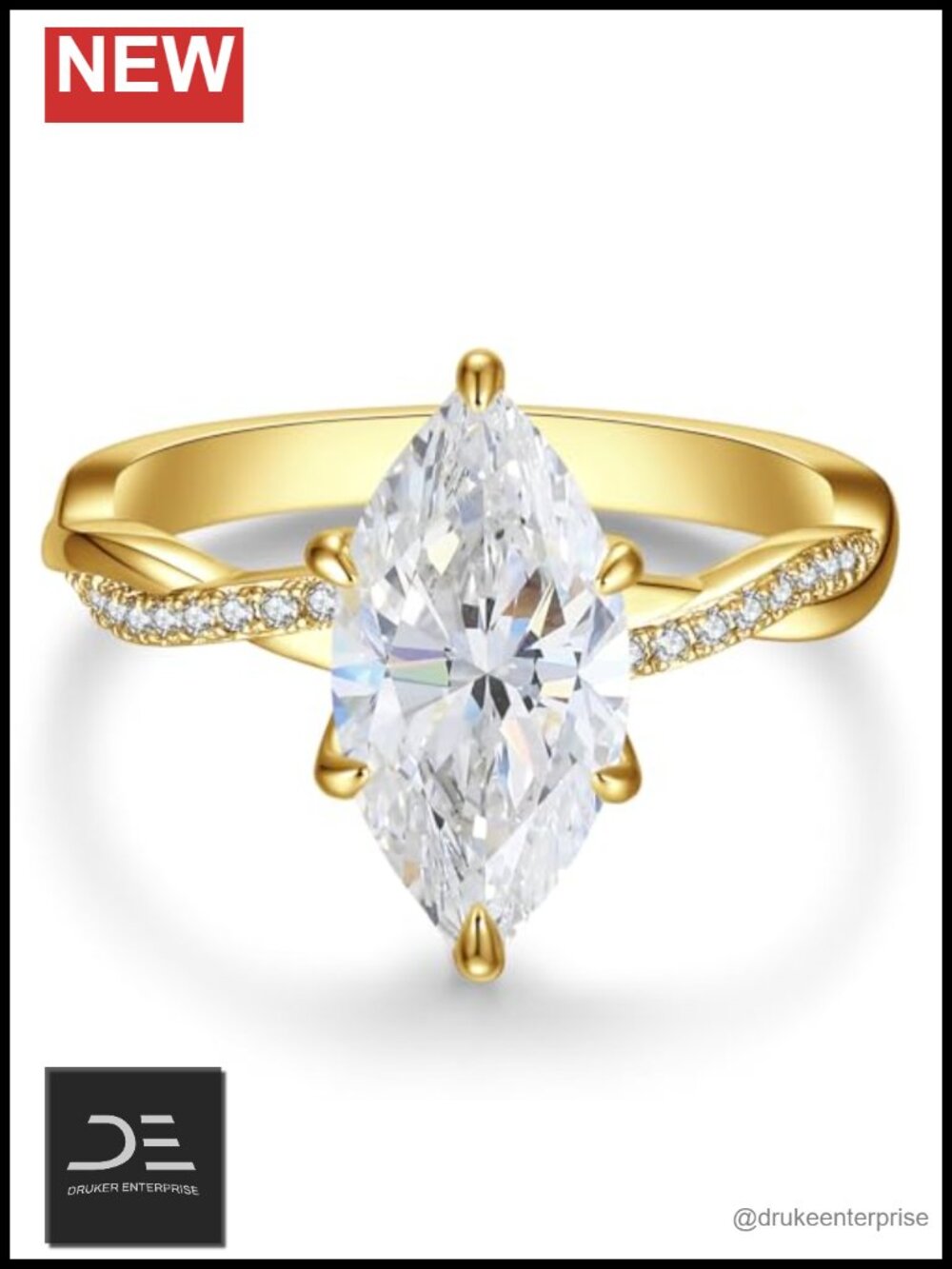 4CT Marquise Moissanite Engagement Ring, Infinity Twisted Style
